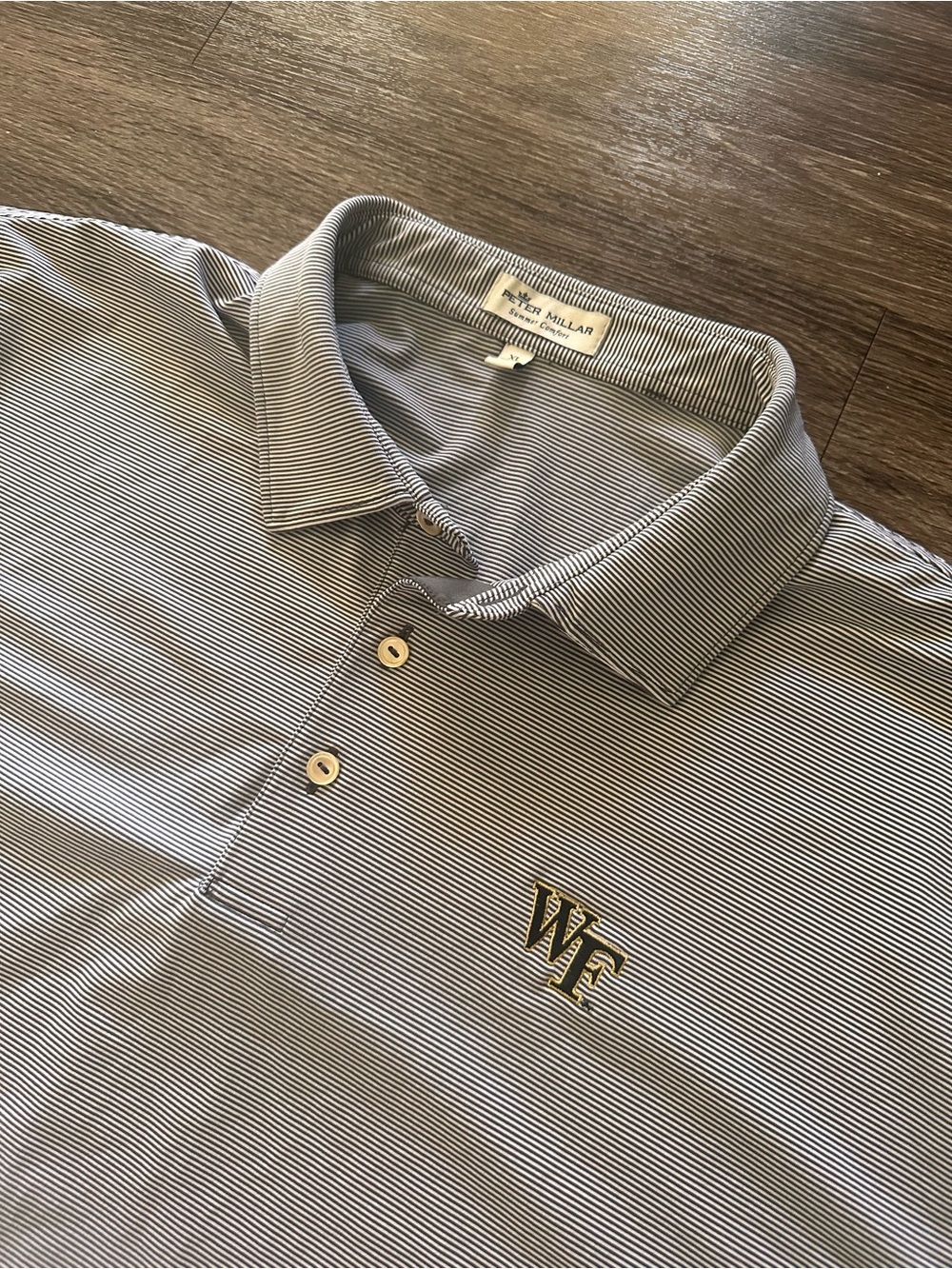 Peter Millar Wake Forest Summer Comfort Men's XL Gray White Striped Stretch Polo